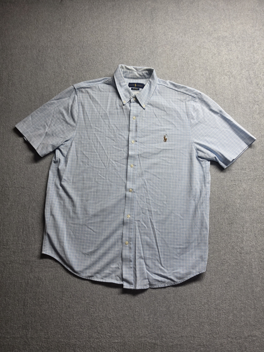 Ralph Lauren Short Sleeve Button Down Knit Oxford Shirt Mens XL Blue Stripes